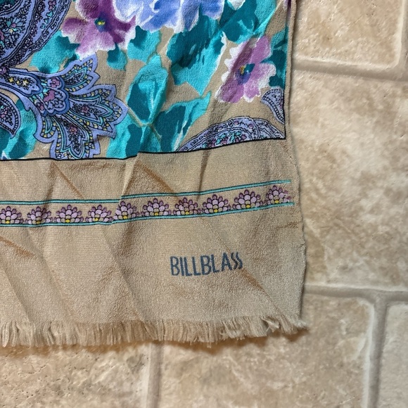 Bill Blass Watercolor Garden Paisley Scarf in Turquoise and Navy - Picture 2 of 3